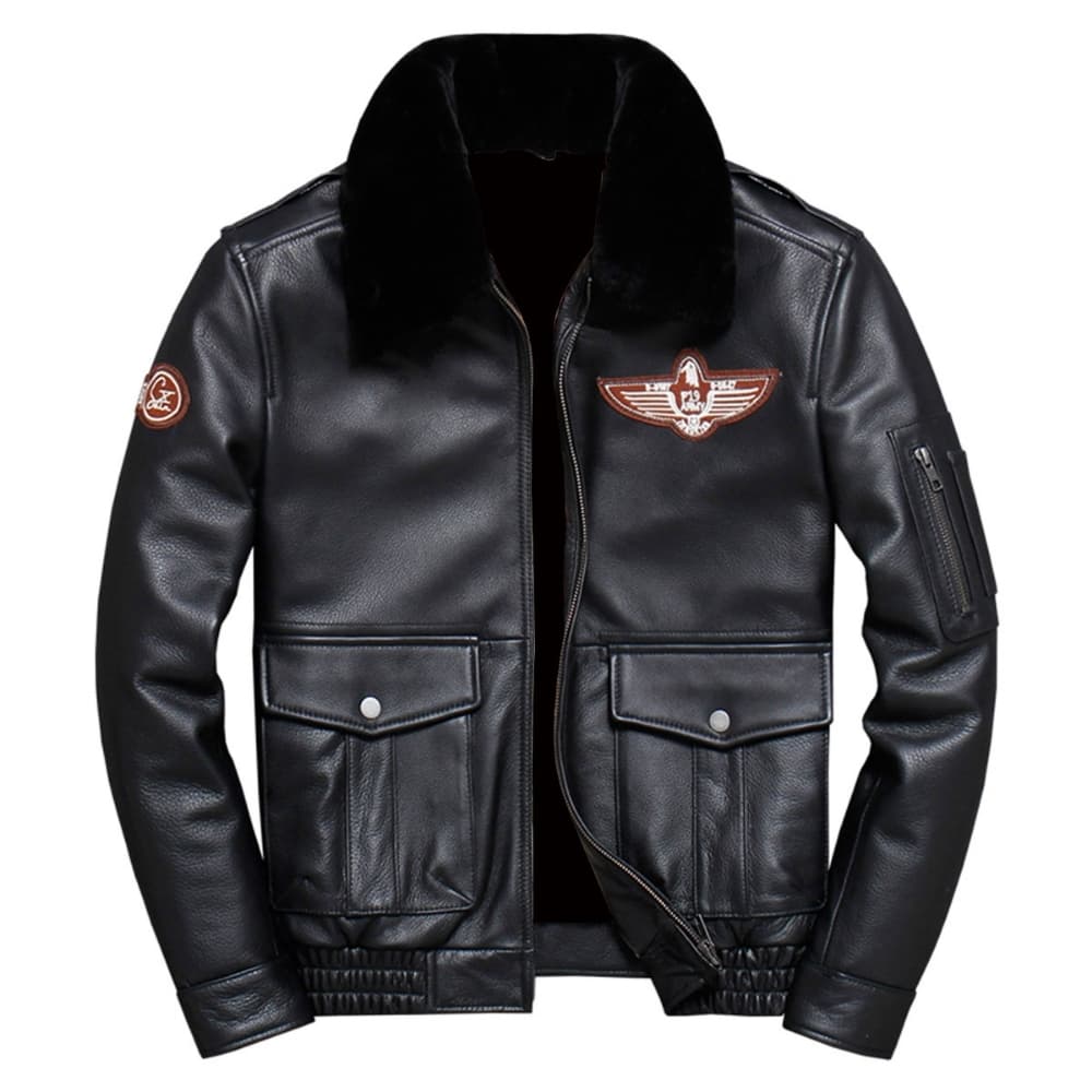 Men’s Black A2 Aviator Genuine Sheepskin Leather Jacket – Sherpa Lined G1 Military Flight Jacket