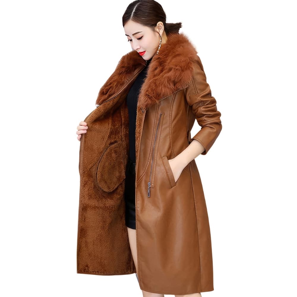 Women's Brown Genuine Sheepskin Leather Jacket - Sherpa Lined Slim Fit Winter Jacket with Faux-Fur Collar