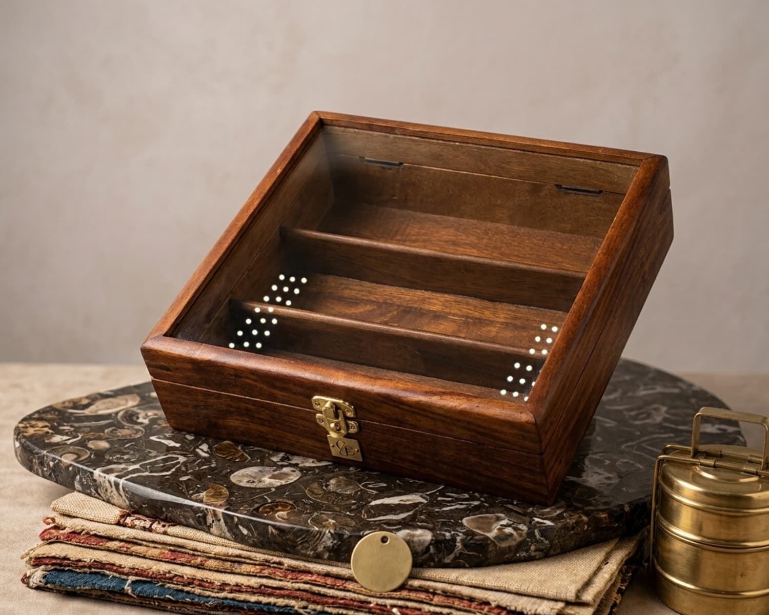 Wooden Cutlery Storage Box - Fork, Spoon & Knife Organizer with Glass Display